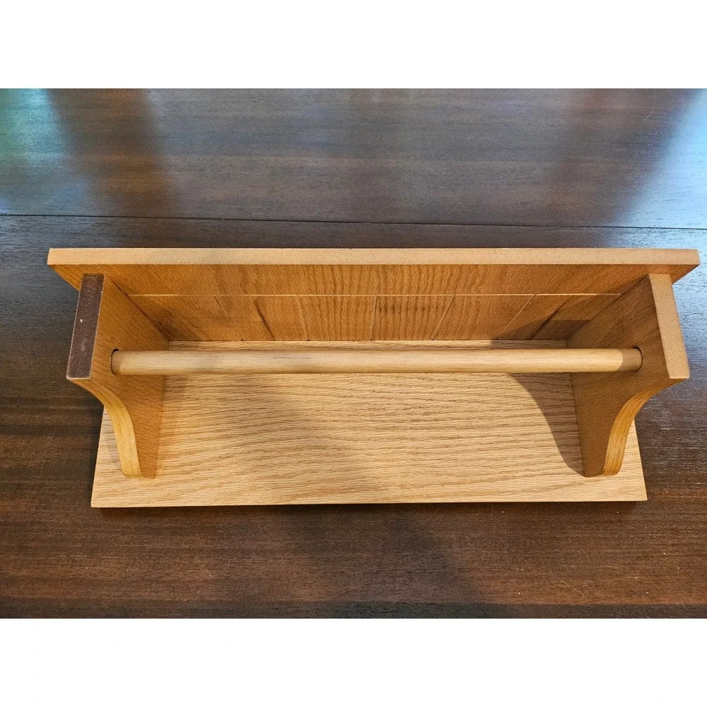 Paper Towel Holder Brown Oak Wood Wall Mount Shelf